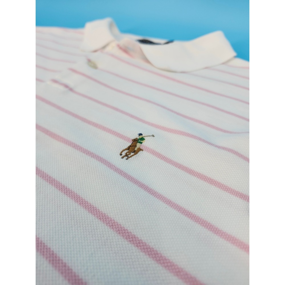 Polo Ralph Lauren Mens XXL Classic Fit Striped Polo Shirt White Pink Pony Logo